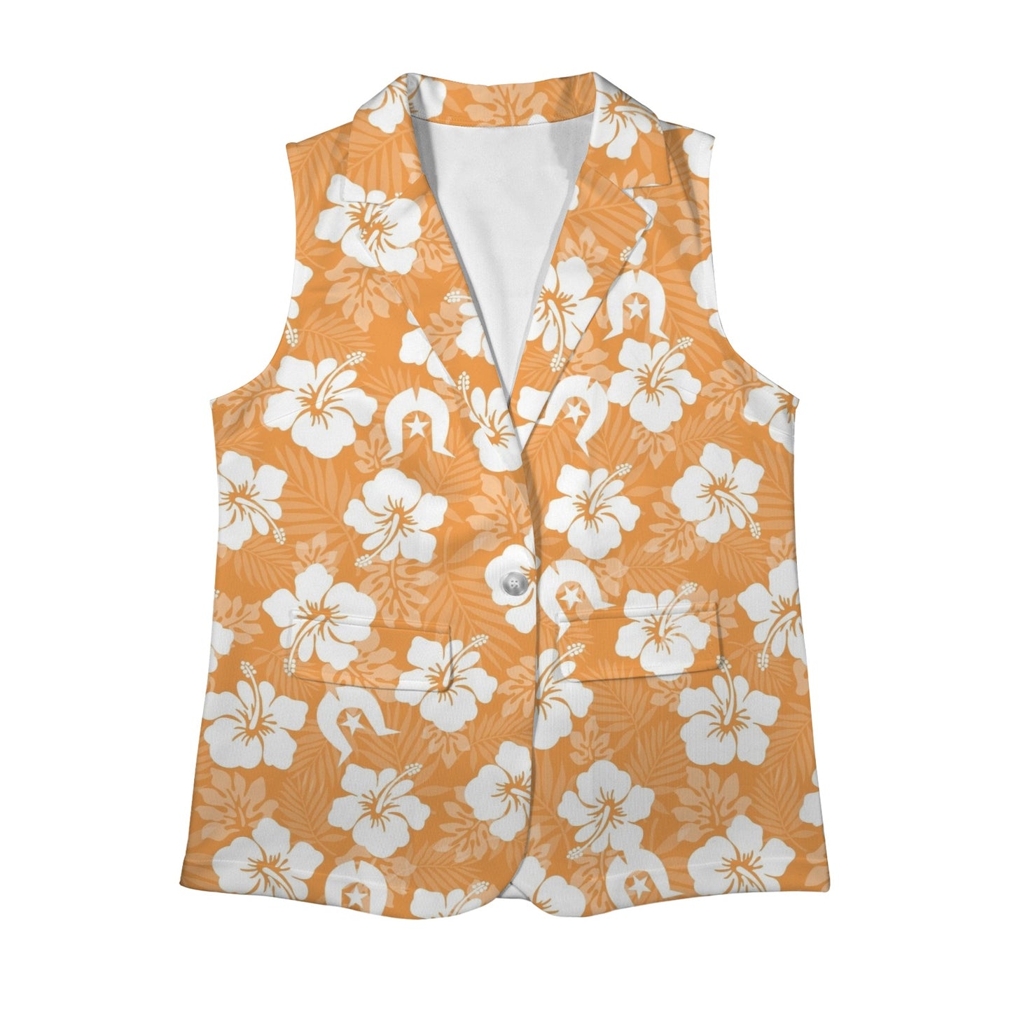 White Hibiscus flowers with Dhari (Orange) on Women Sleeveless Suit Vest
