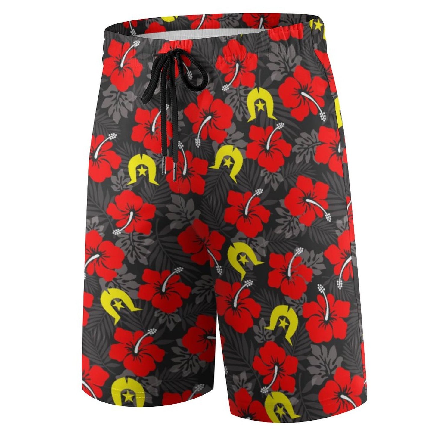 Royal Red Hibiscus with Yellow Dhari on Kid's Beach Pants