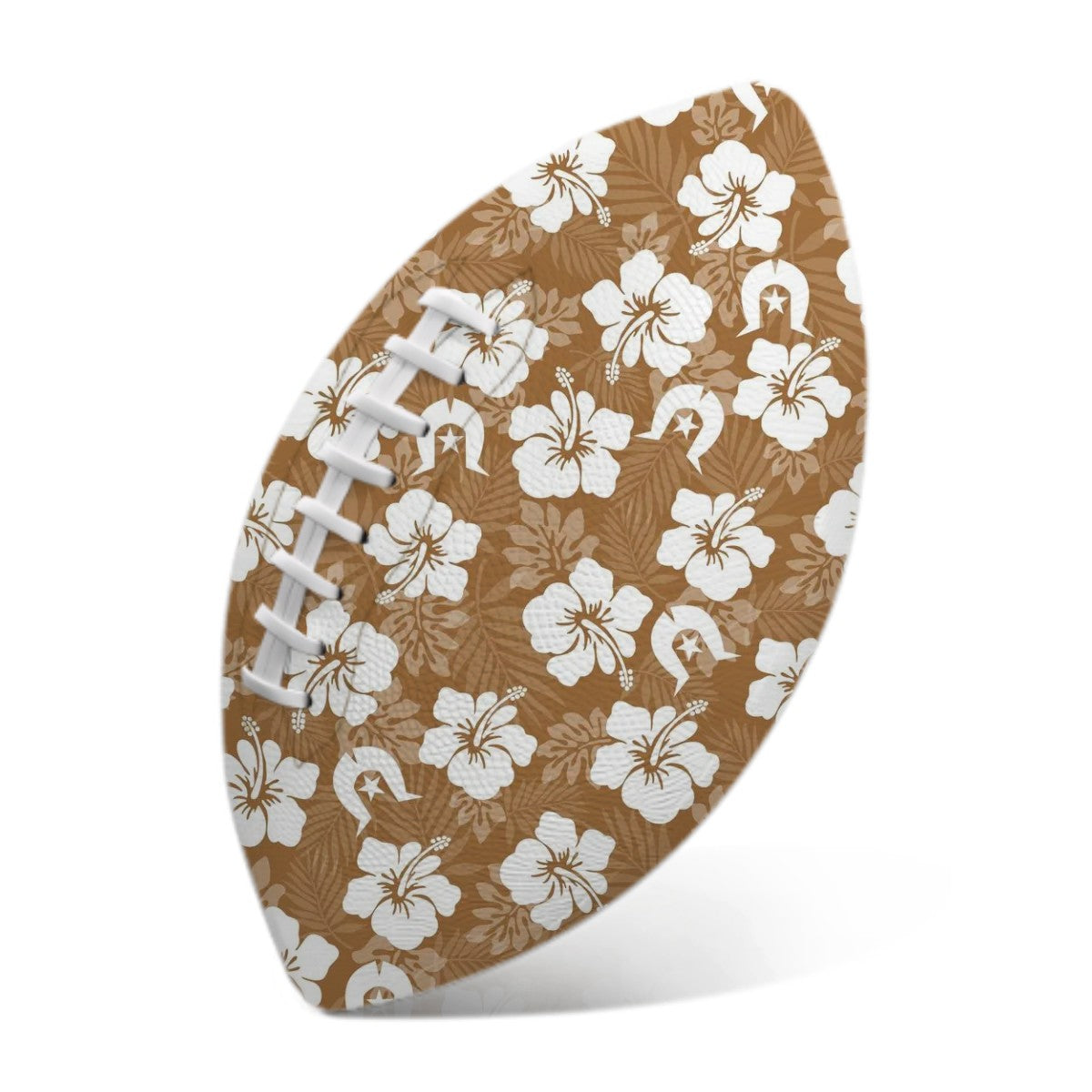White Hibiscus flowers with Dhari (Brown) on Rugby Football