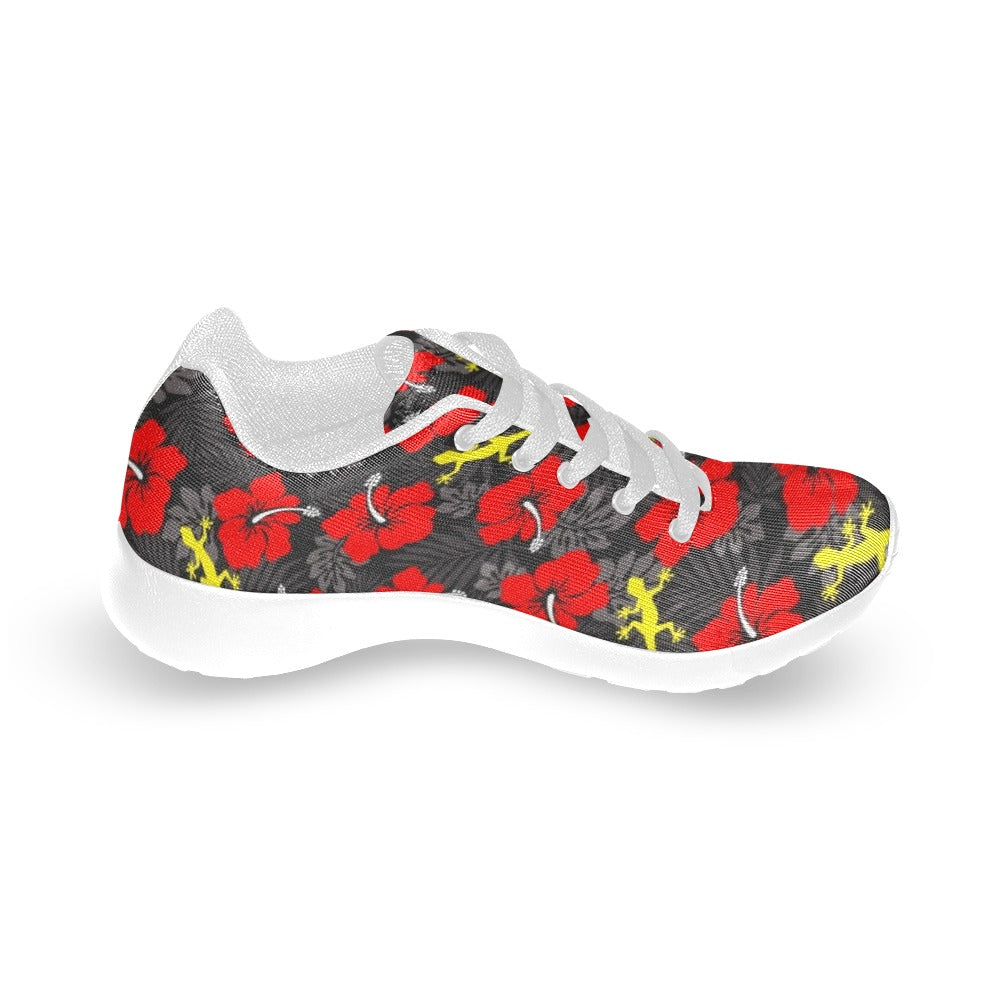 Royal Red Hibiscus flowers with Gecko on Kid's Sneakers