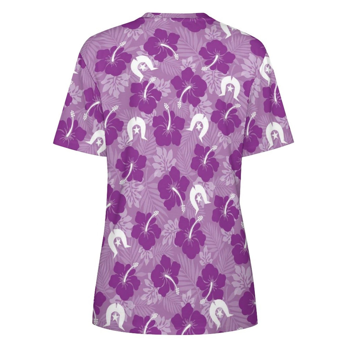 Hibiscus flowers with Dhari (Royal purple) on Cotton Summer Short Sleeve T-Shirts for Women