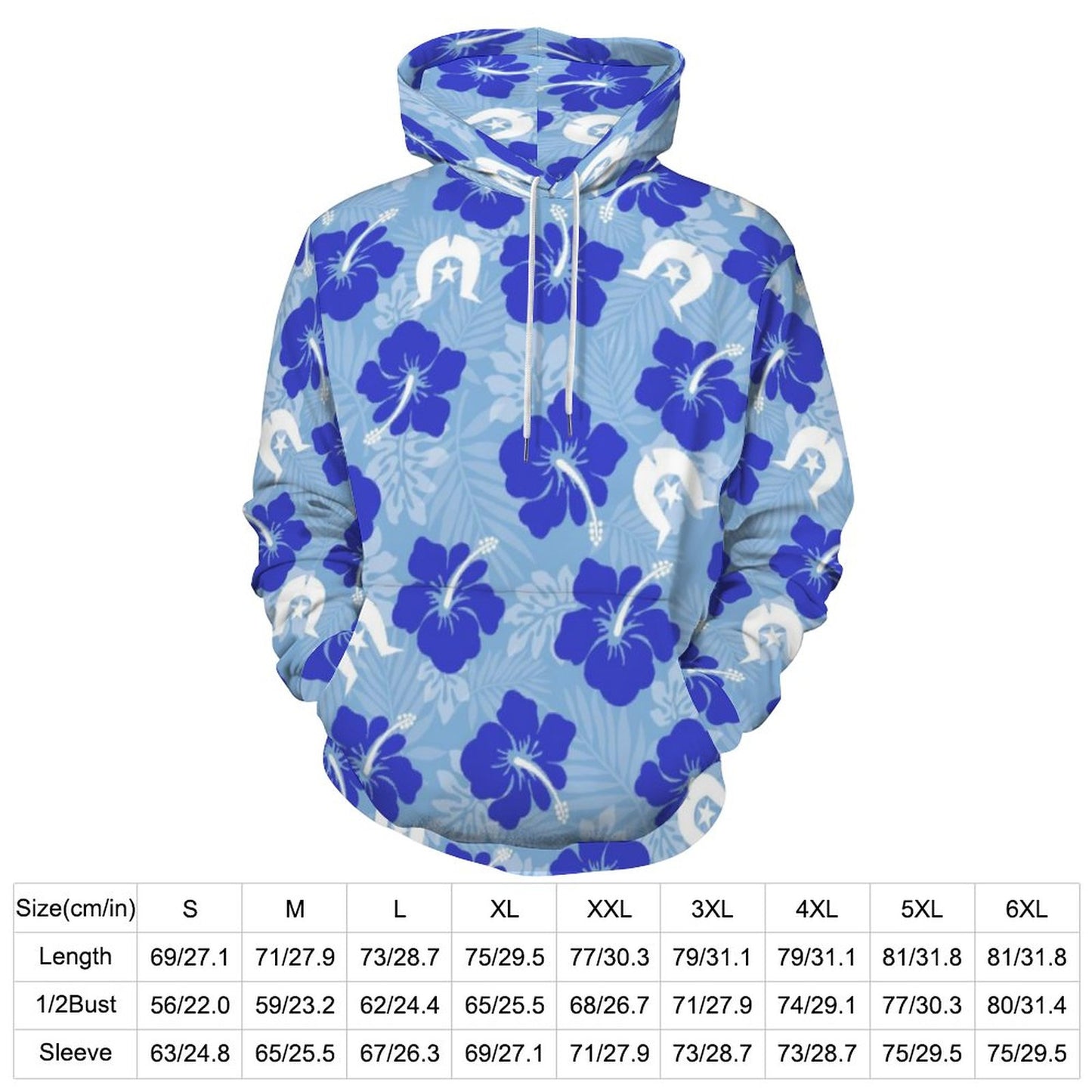 Hibiscus flowers with White Dhari (Sky blue) on Men's Cool Hoodie with Double-layer Cap