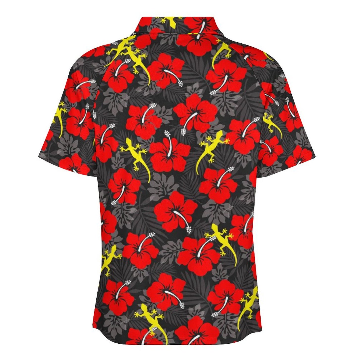 Royal Red Hibiscus flowers with Gecko on Short Sleeved Sportswear Men's T Shirt