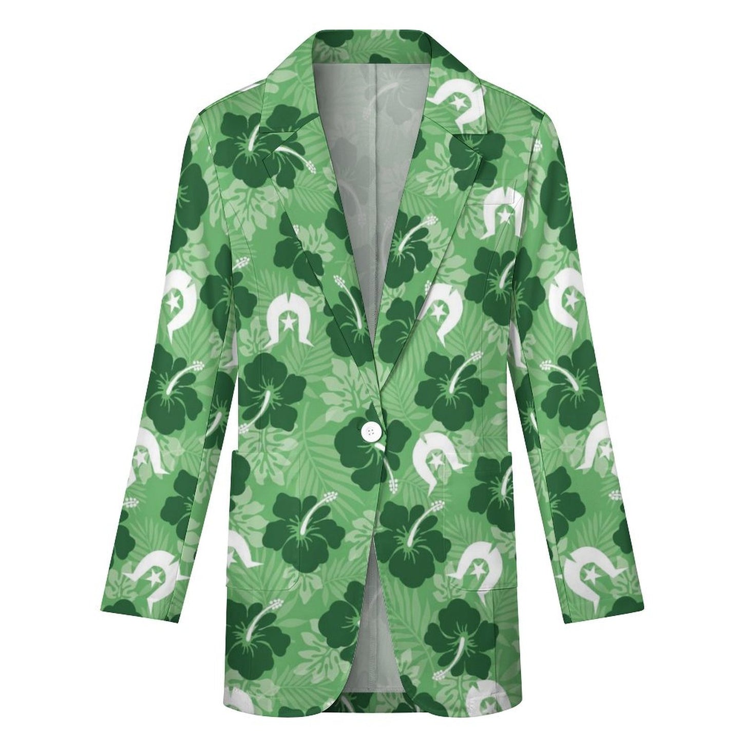 Hibiscus flowers with Dhari (Sea Grass Green) on Women's Blazer