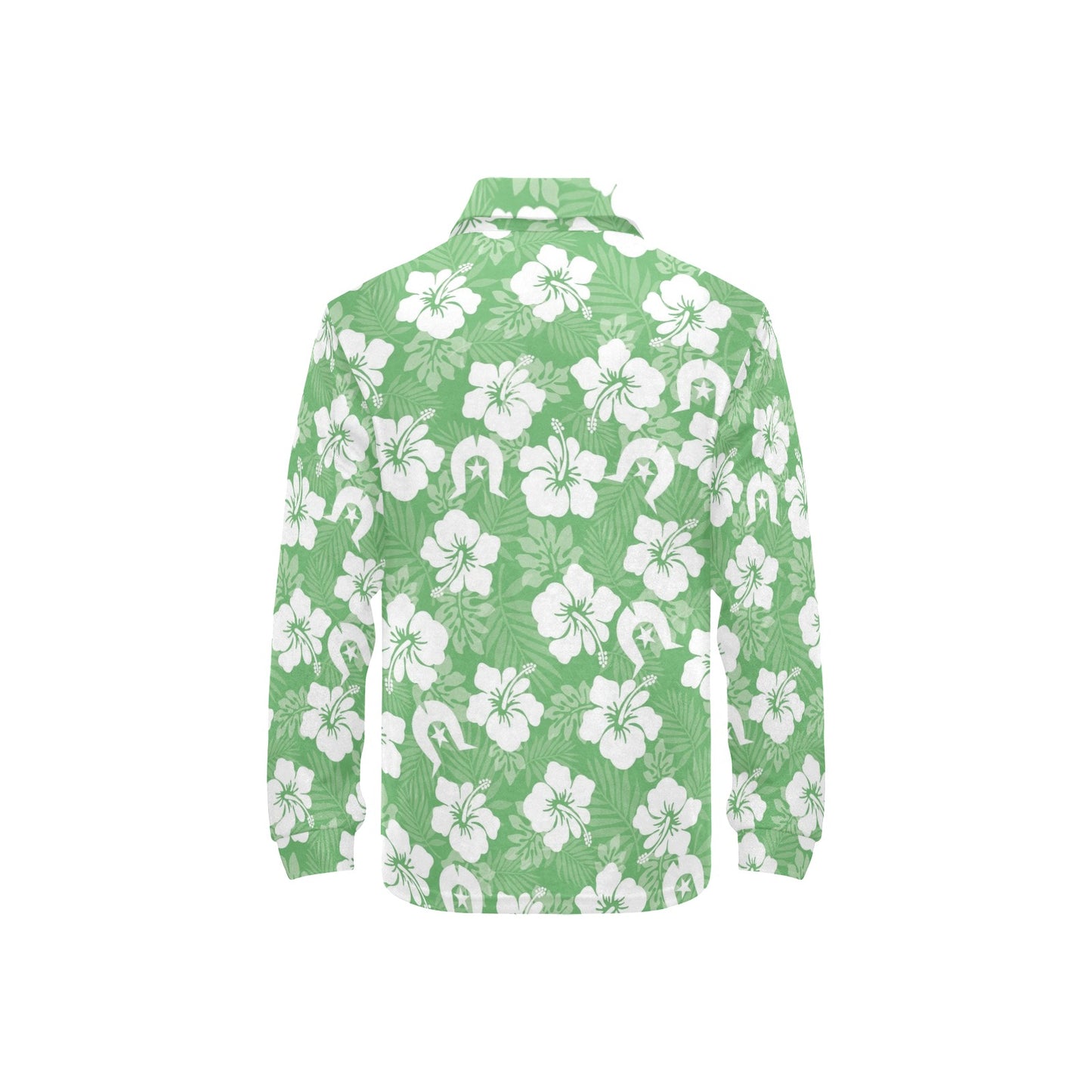 White Hibiscus and Dhari (Green) on Big Boys' Long Sleeve Polo Shirt