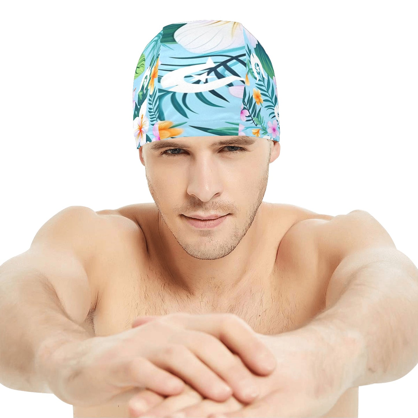 Light Pink Hibiscus flowers with White Dhari on Swimming Cap
