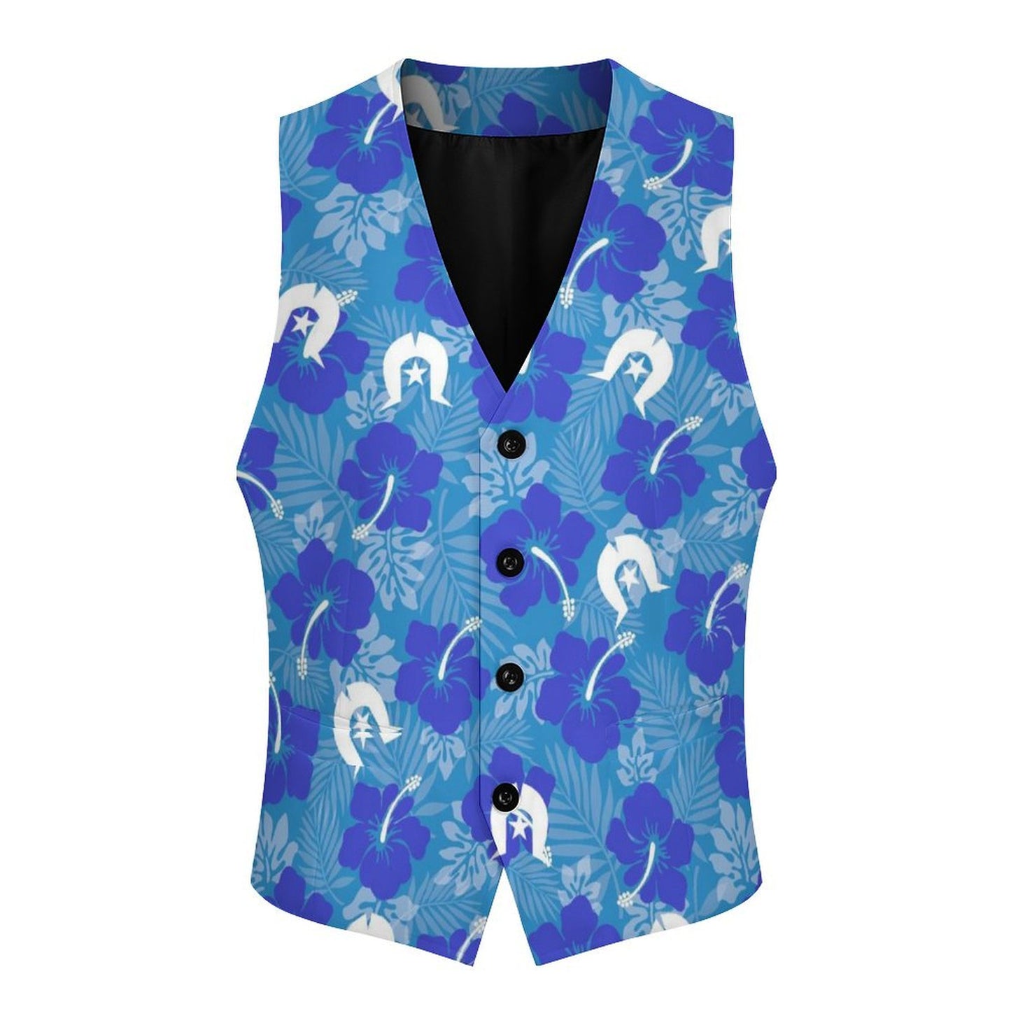 Hibiscus flowers with Dhari (Royal blue) on Men's Sleeveless Suit Vest