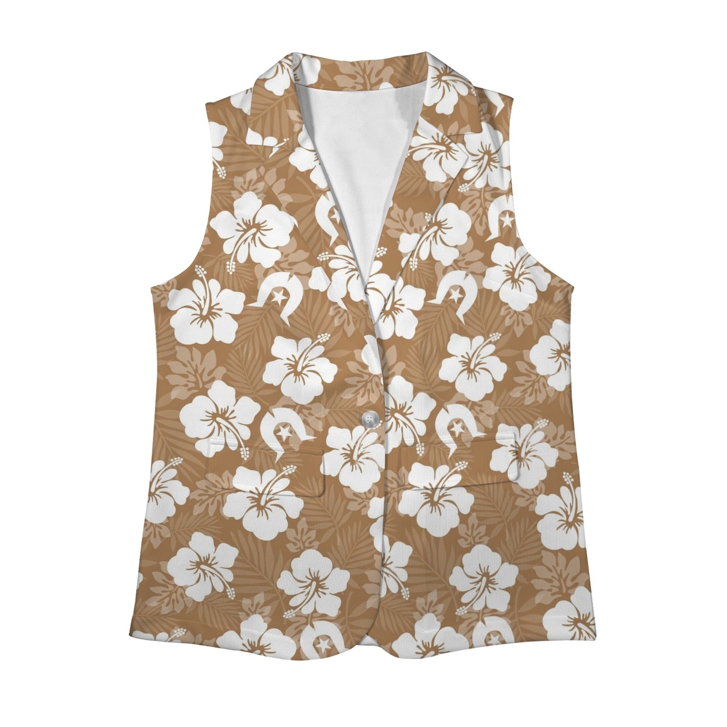 White Hibiscus flowers with Dhari (Brown) on Women Sleeveless Suit Vest