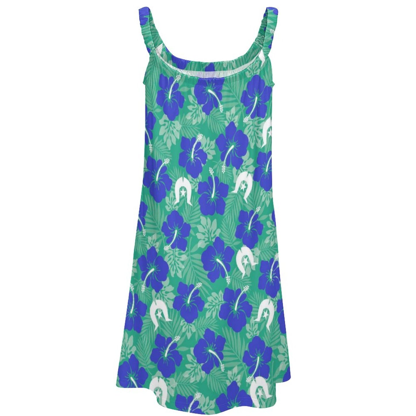 Royal Blue Hibiscus flowers with Dhari on Sleeveless Dress
