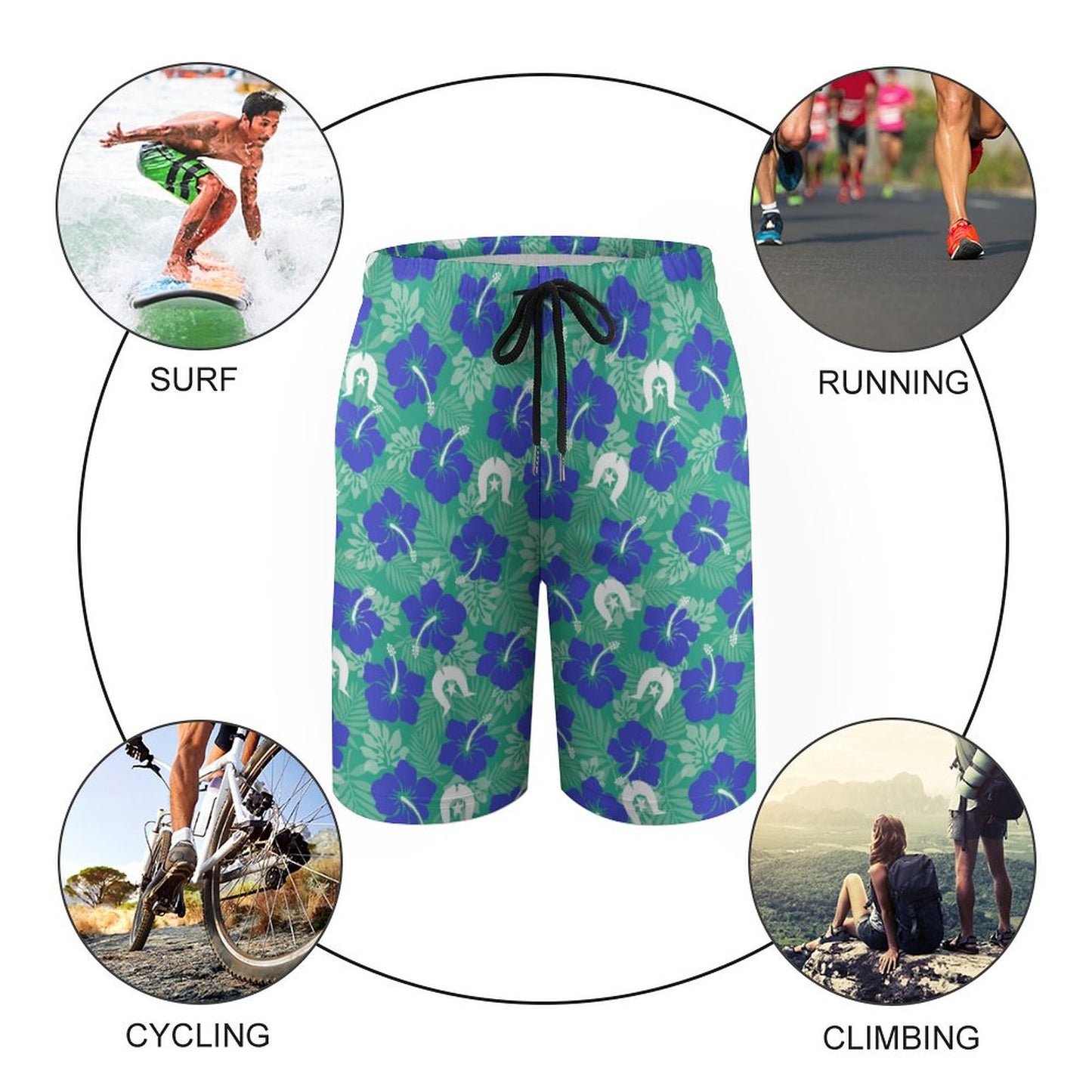 Royal Blue Hibiscus flowers with Dhari on Kid's Beach Pants