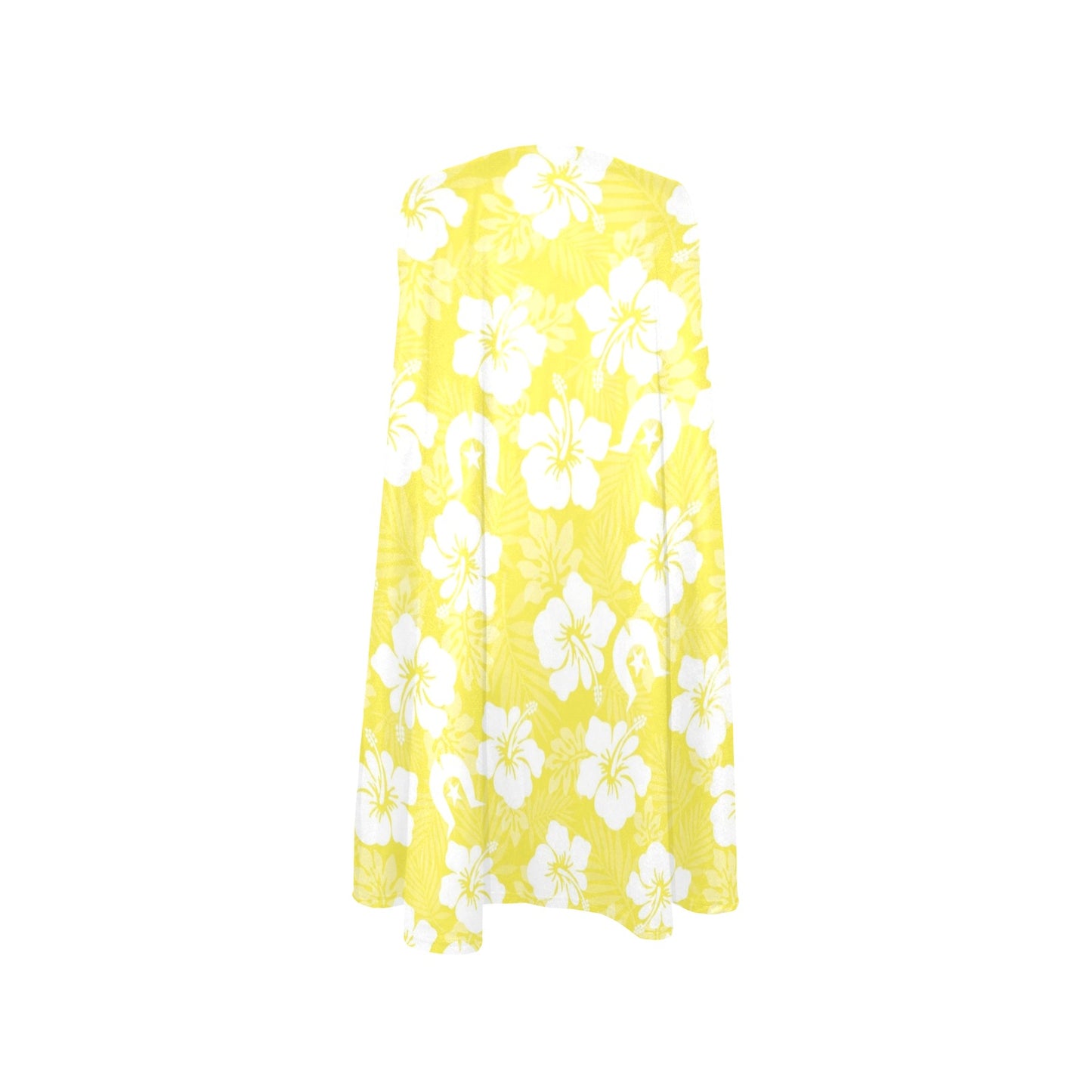 White Hibiscus flowers with Dhari (Yellow) on Sleeveless Tank Dress with Pockets