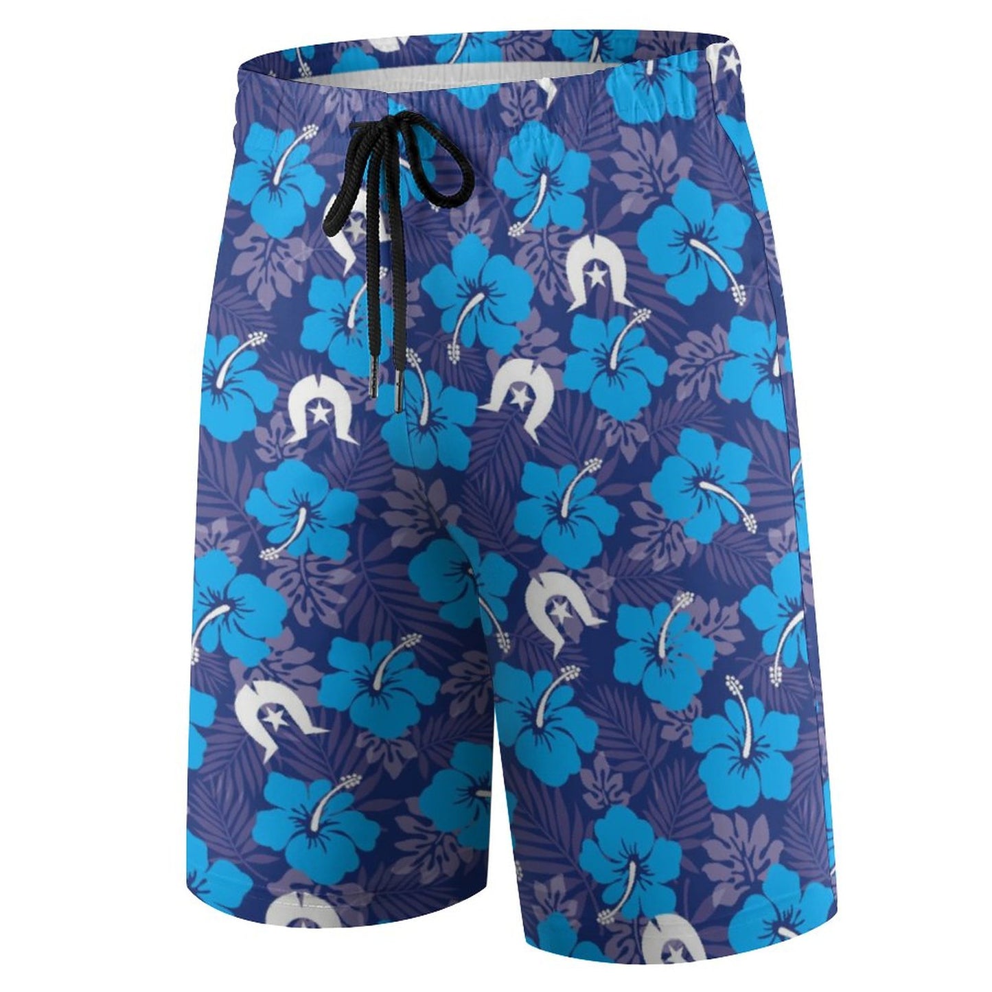 Hibiscus flowers with White Dhari (Royal blue) on Kid's Beach Pants