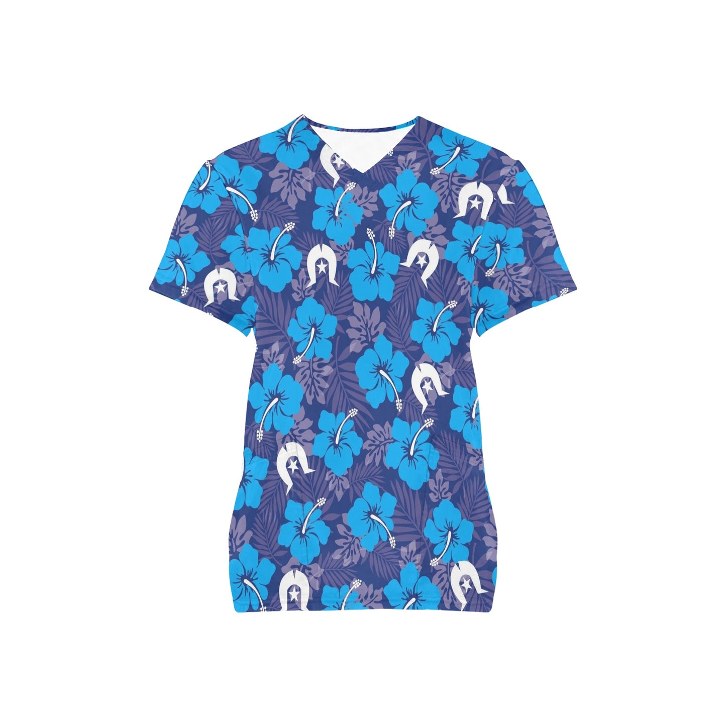 Hibiscus flowers with Dhari (Royal blue) on Unisex Scrub Top