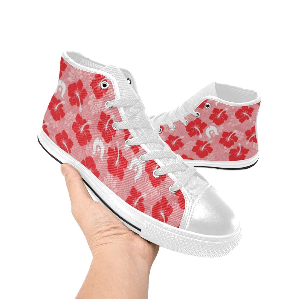 Hibiscus flowers with Dhari (Royal Pink) on Women's High Top Canvas Shoes
