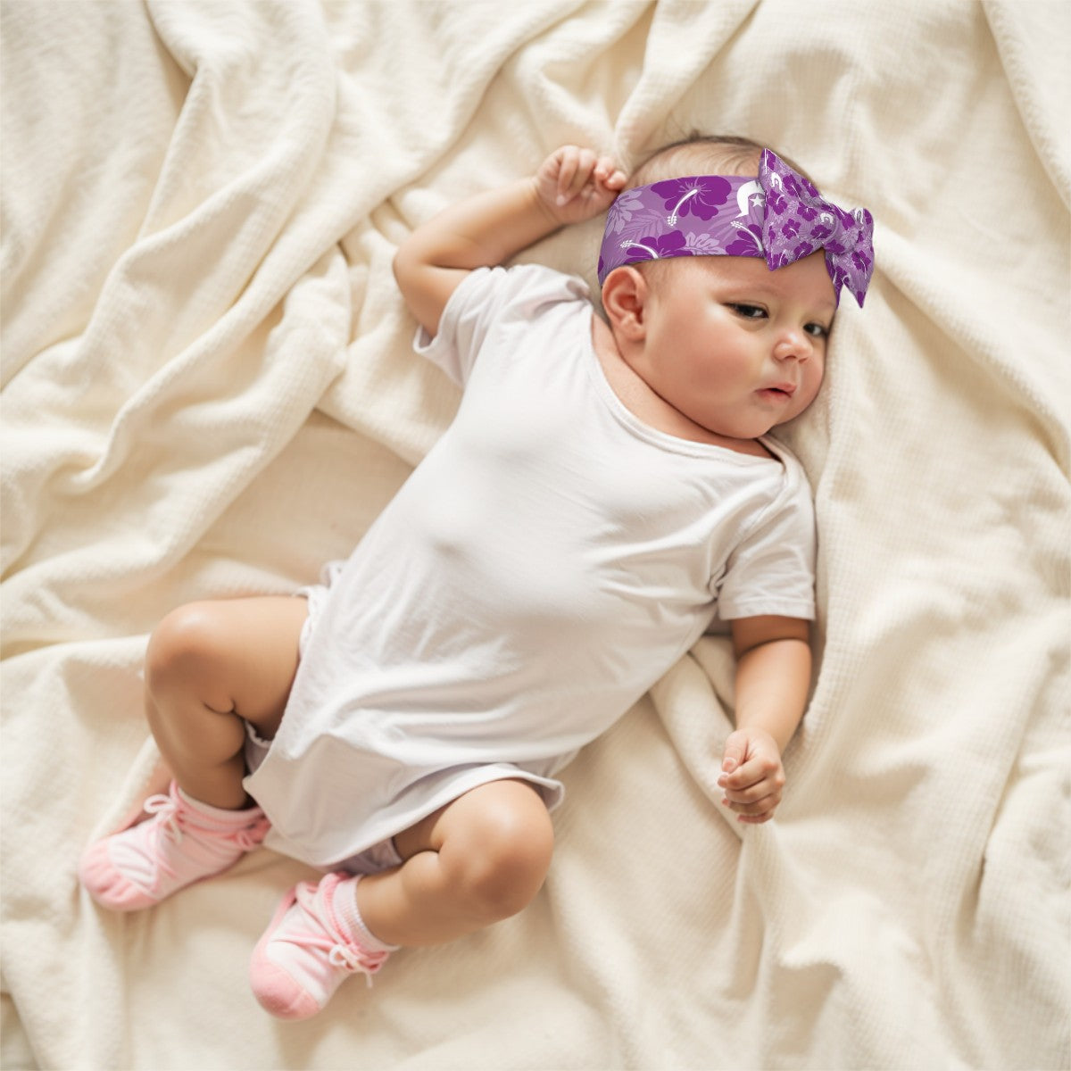 Hibiscus flowers with Dhari (Royal purple) on Bowknot Baby Headbands