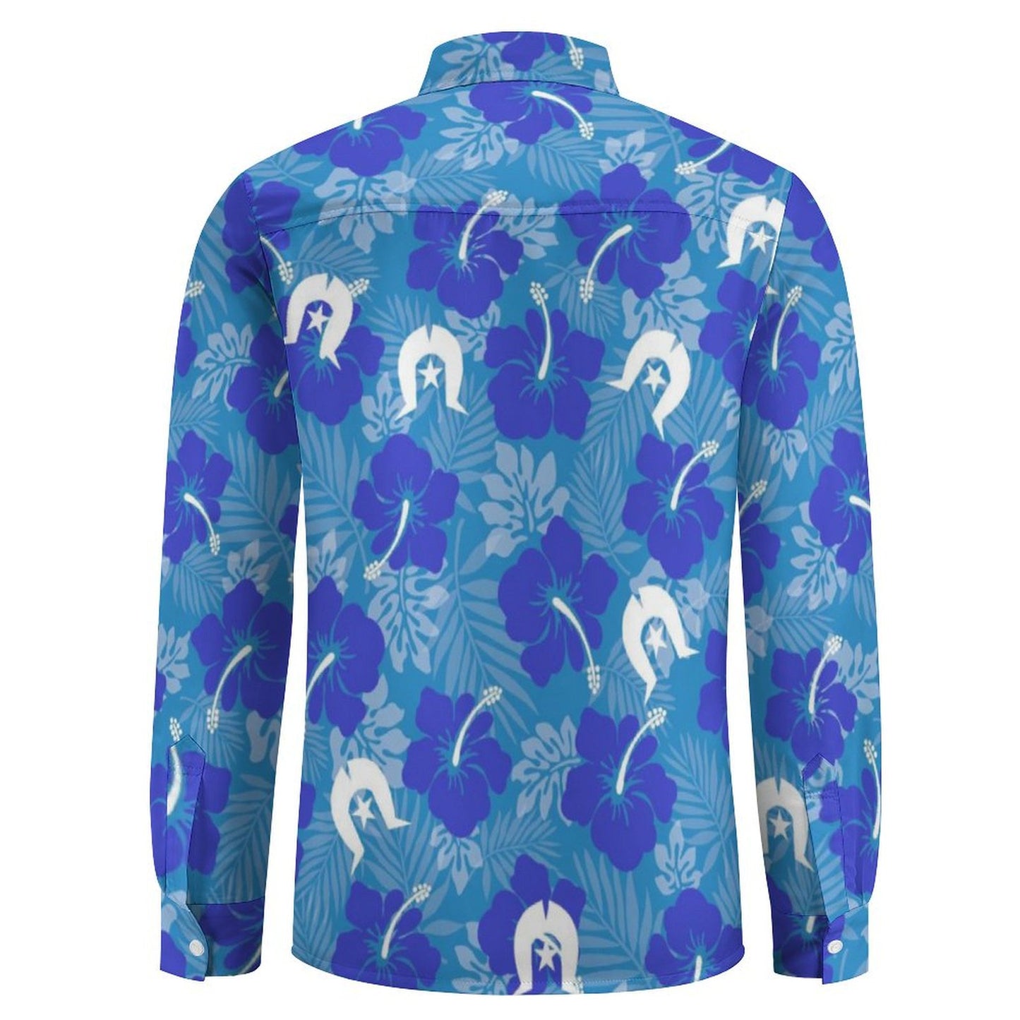 Hibiscus flowers with Dhari (Royal blue) on Men's Long Sleeve Shirt