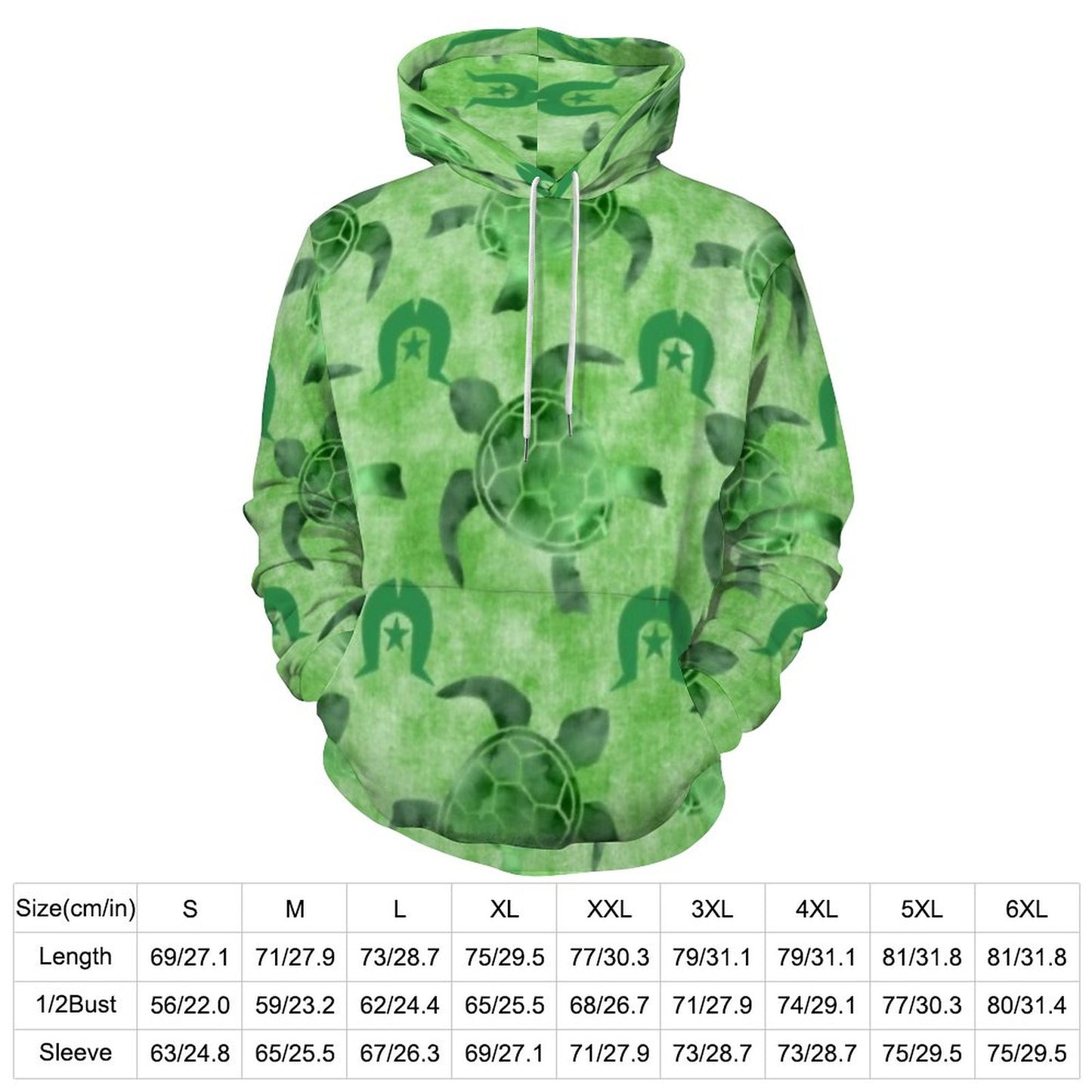 Green Turtle Pattern on Men's Cool Hoodie with Double-layer Cap