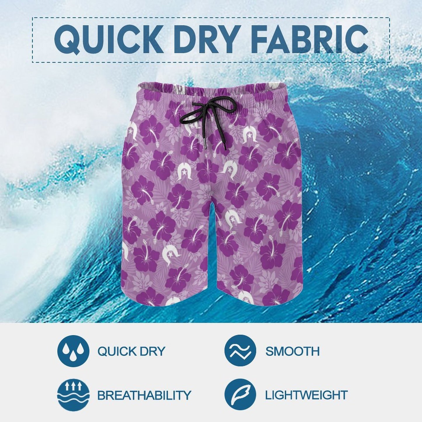 Hibiscus flowers with Dhari (Royal purple) on Men's Board Shorts