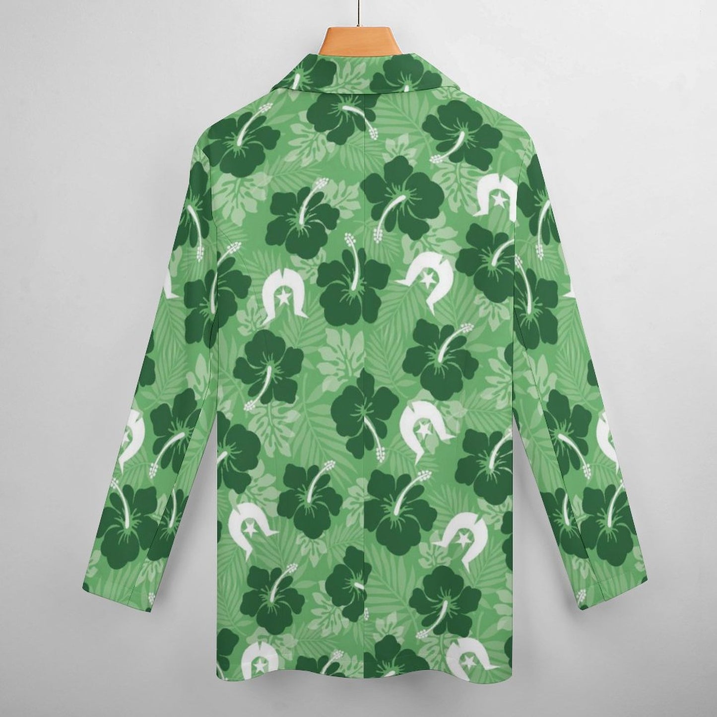 Hibiscus flowers with Dhari (Sea Grass Green) on Women's Blazer