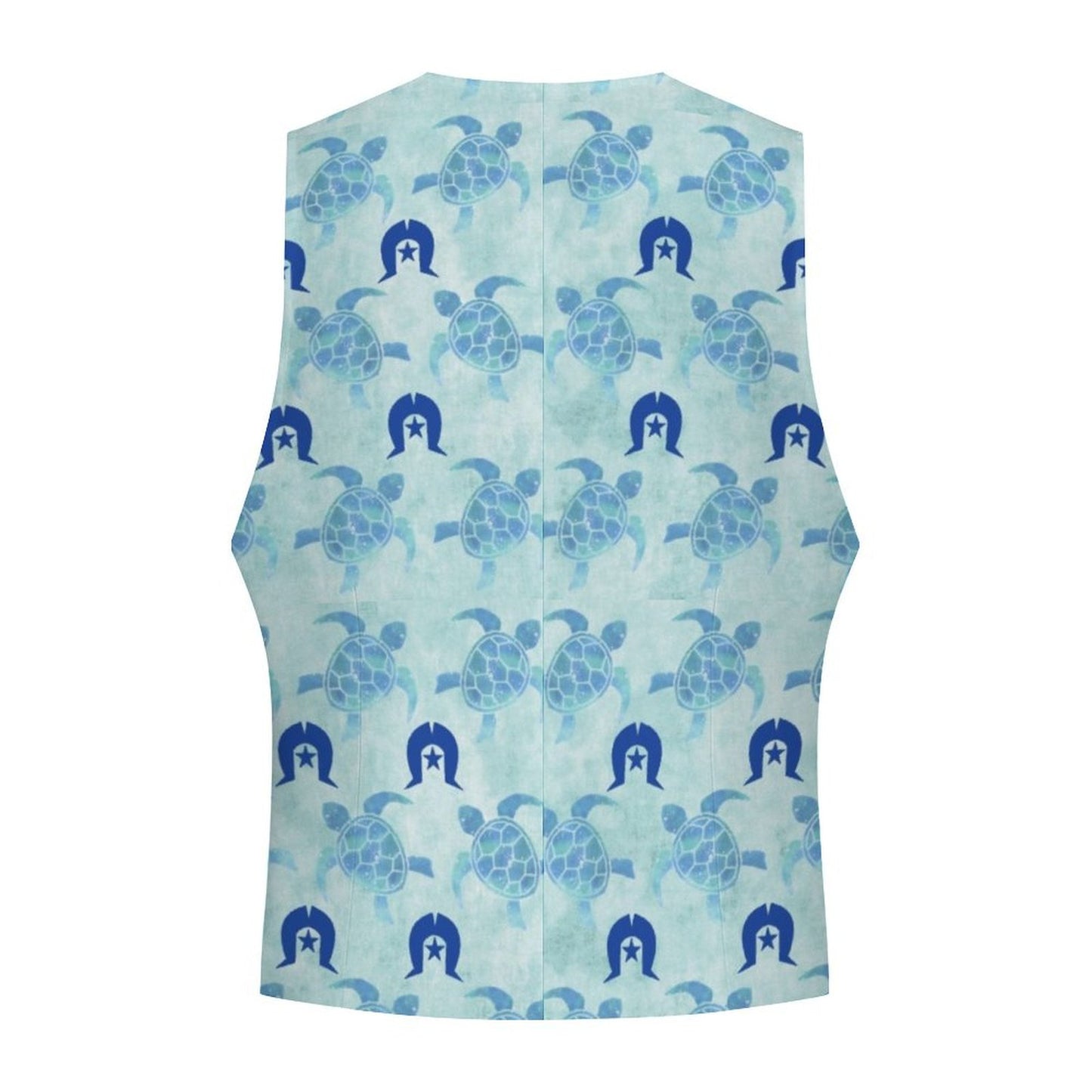 Blue Turtle Pattern on Men's Sleeveless Suit Vest
