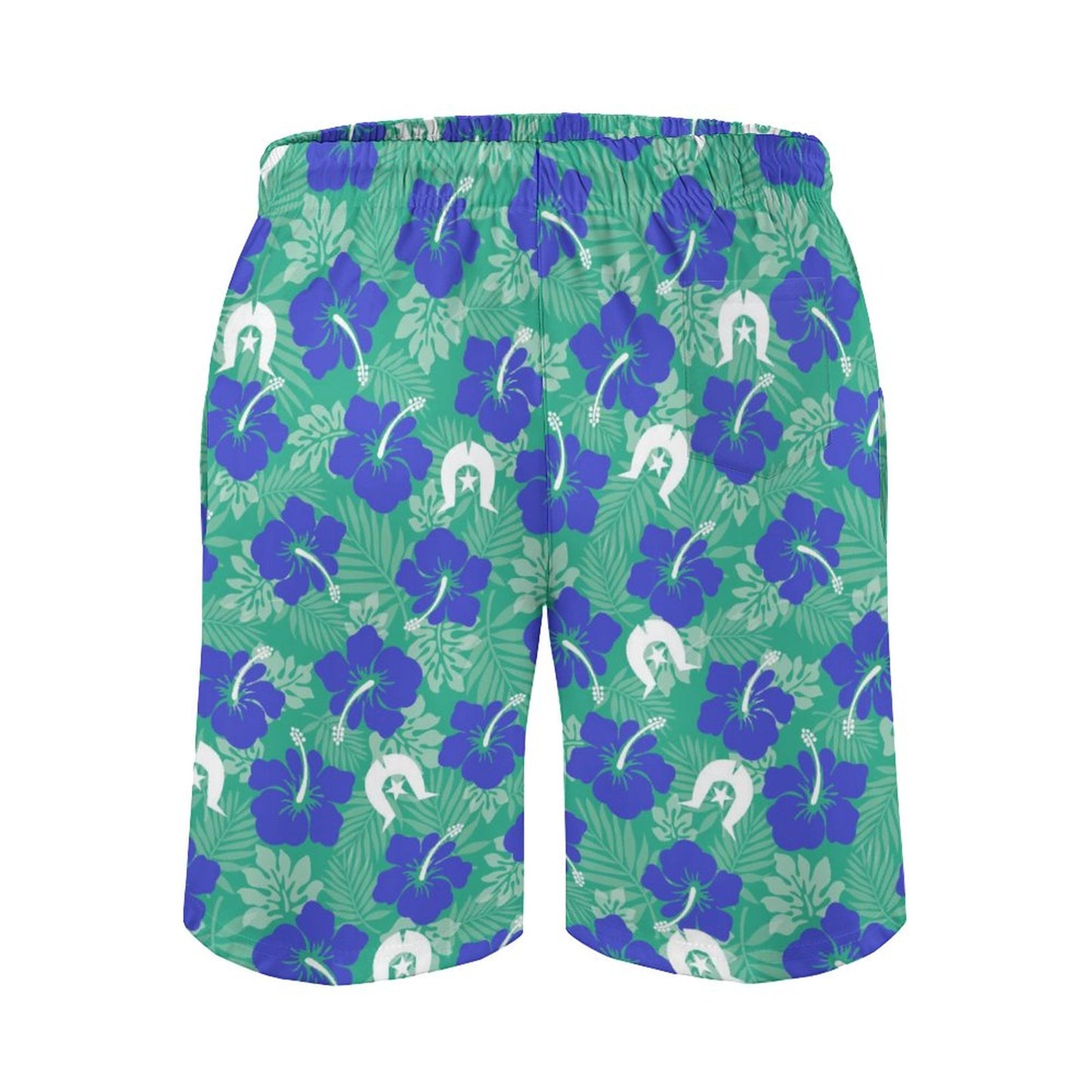 Royal Blue Hibiscus flowers with Dhari on Men's Board Shorts