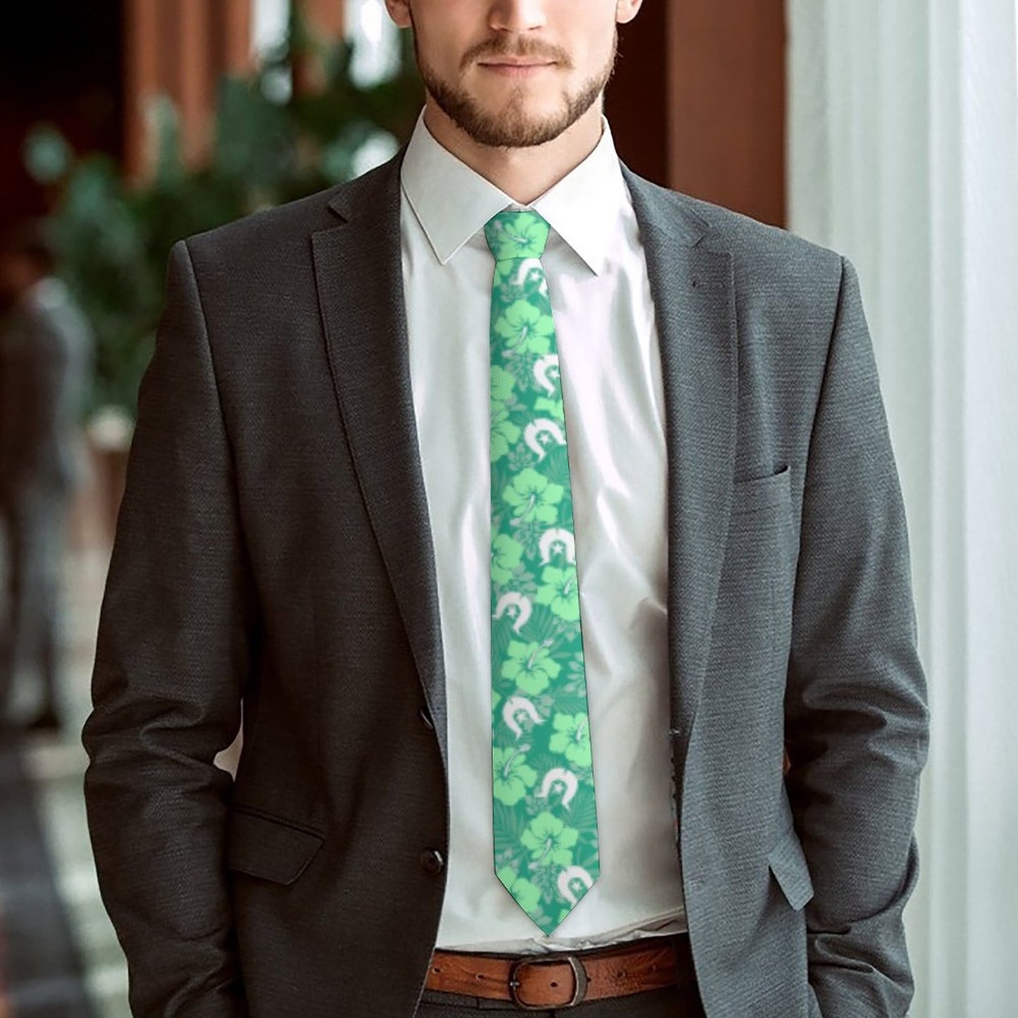 Hibiscus flowers with Dhari (Royal mint) on Men's Formal Tie