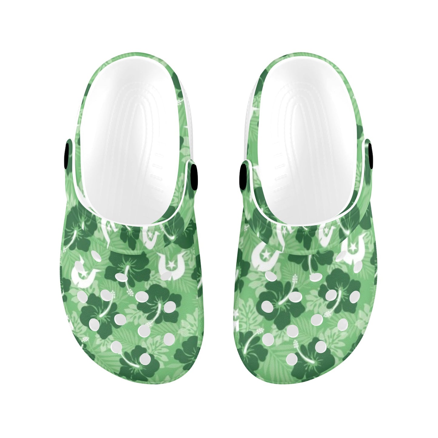 Hibiscus flowers with Dhari (Sea Grass Green) on Kids Clogs