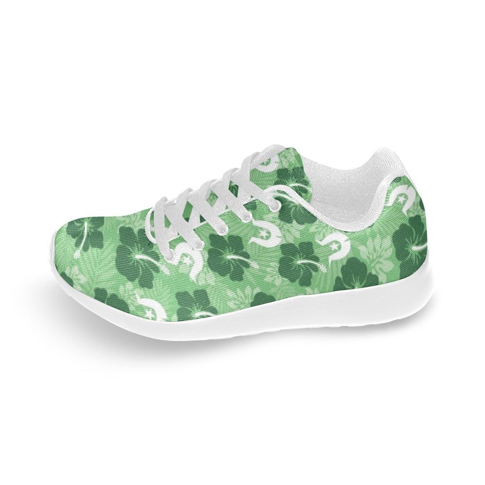 Hibiscus flowers with Dhari (Sea Grass Green) on Kid's Sneakers