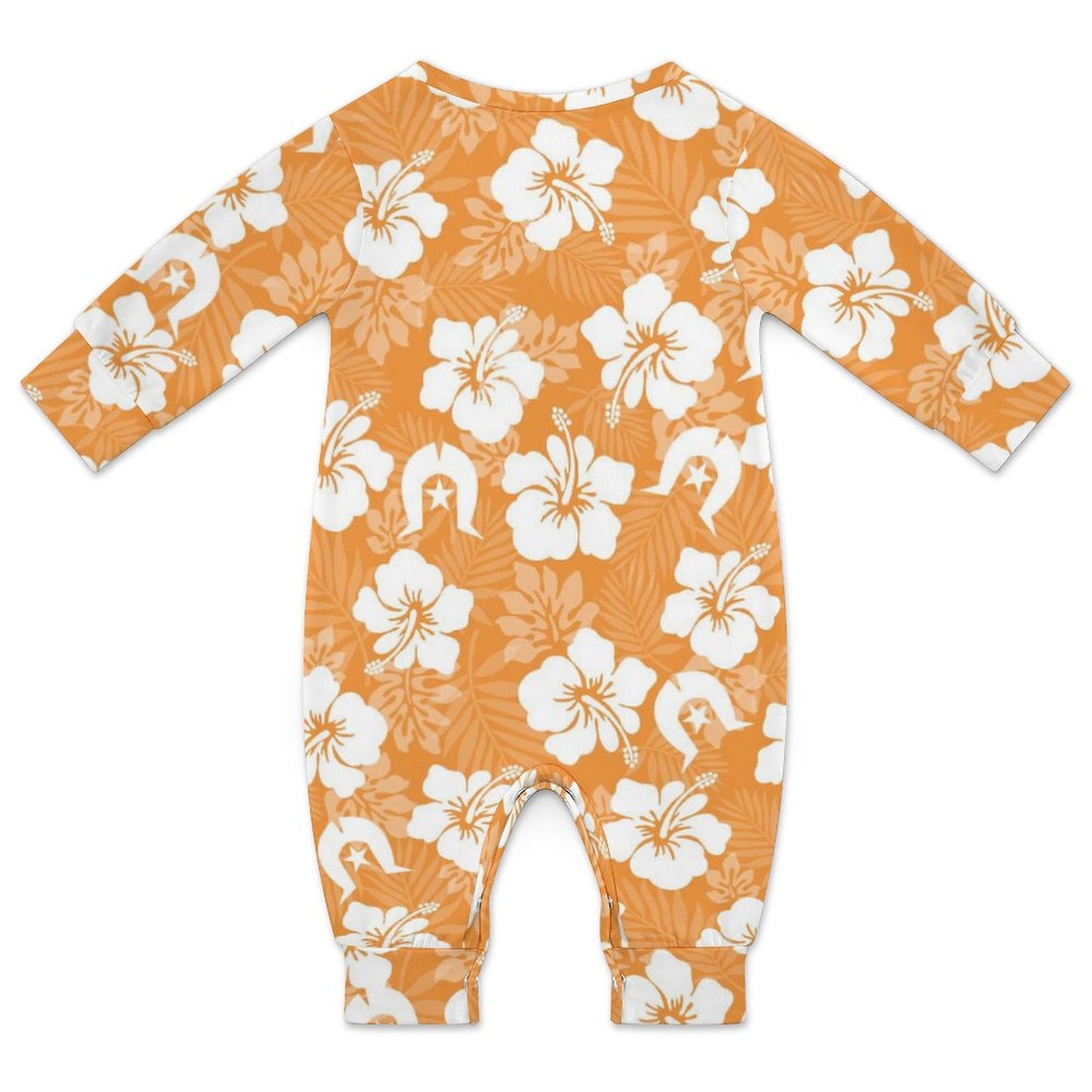 White Hibiscus flowers with Dhari (Orange) on Baby Romper QLR (All-Over Printing)