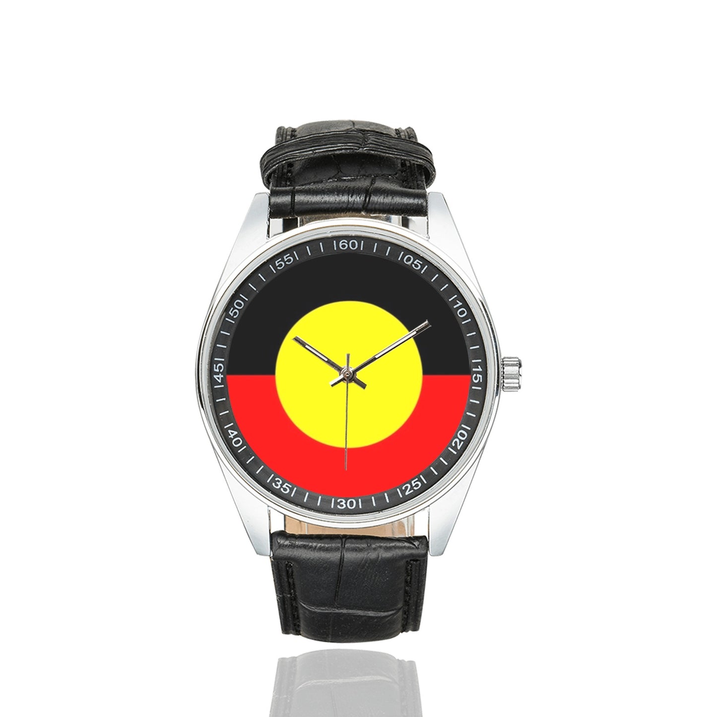 Aboriginal flag on Men's Casual Leather Strap Watch