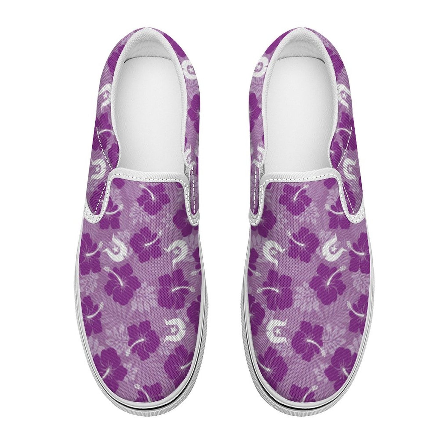 Hibiscus flowers with White Dhari (Royal purple) on Canvas Shoes for Teenagers