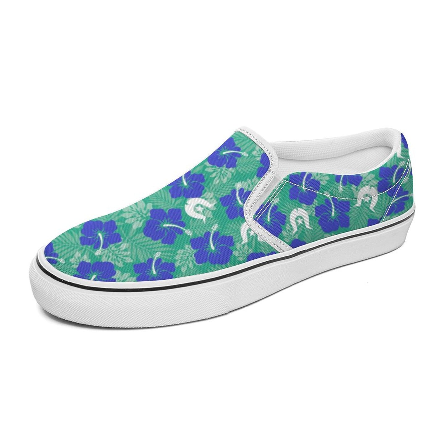 Royal Blue Hibiscus flowers with Dhari on Canvas Shoes for Teenagers