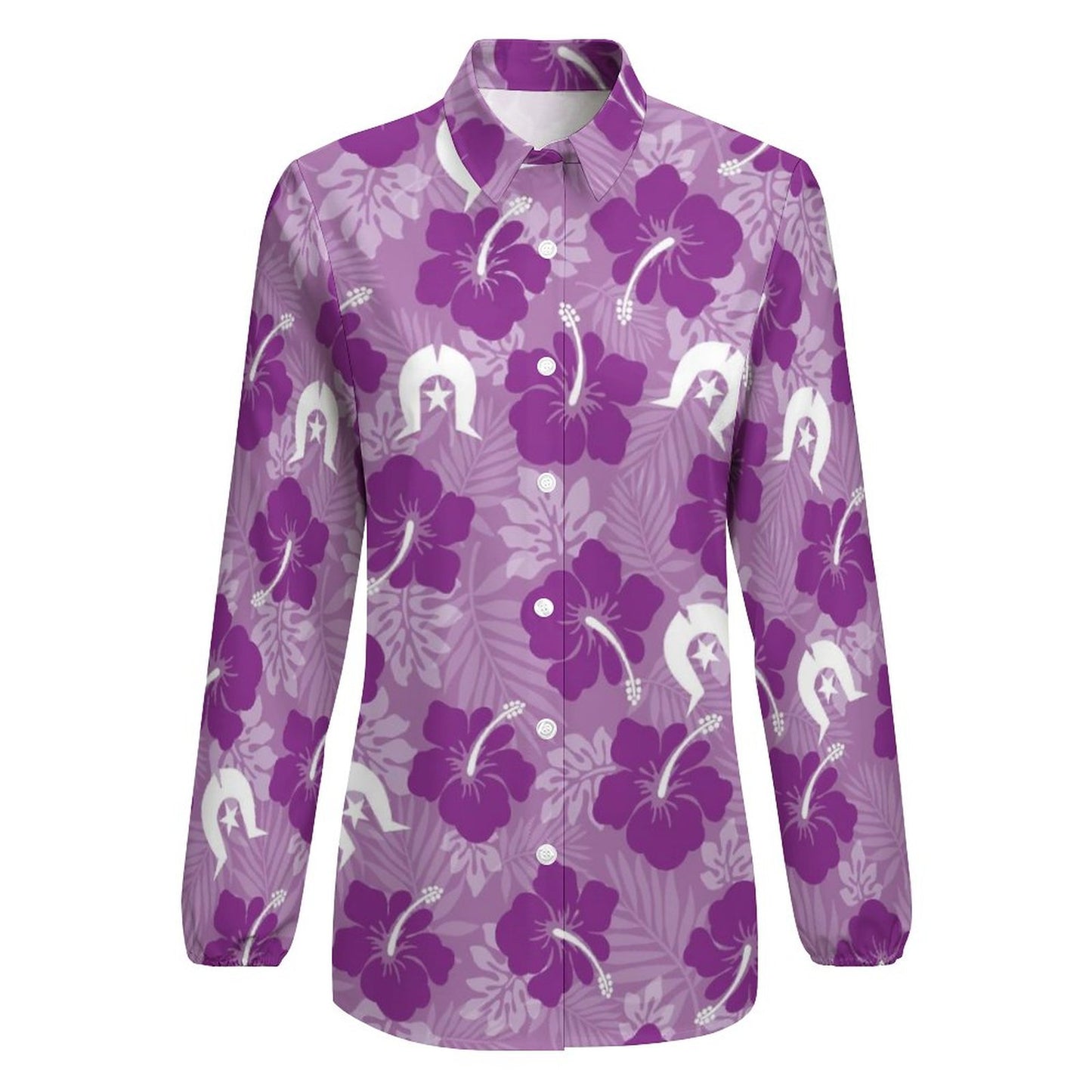Hibiscus flowers with Dhari (Royal purple) on Casual Long Sleeve Vintage Tour Shirt