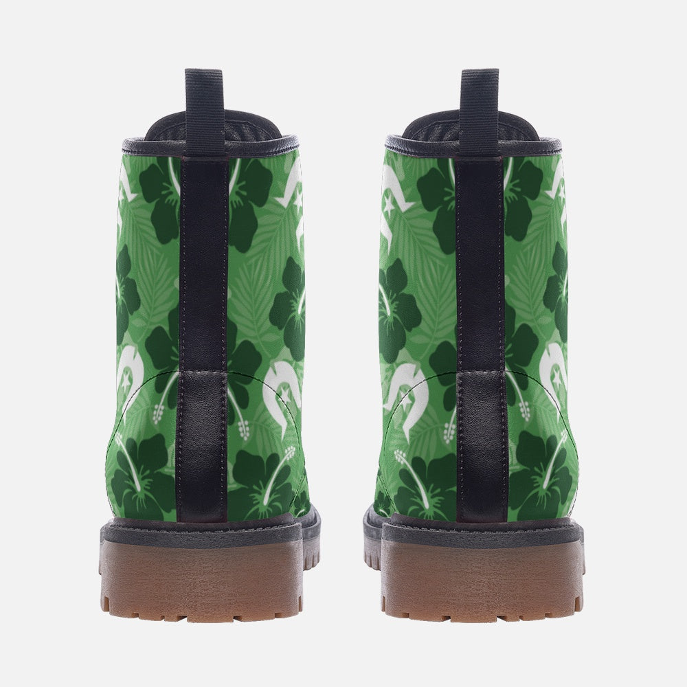 Hibiscus flowers with Dhari (Sea Grass Green) on Casual Leather Lightweight Boots