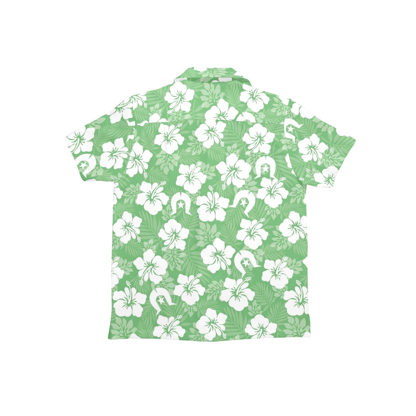 White Hibiscus and Dhari (Green) on Little Boys' Hawaiian Shirt