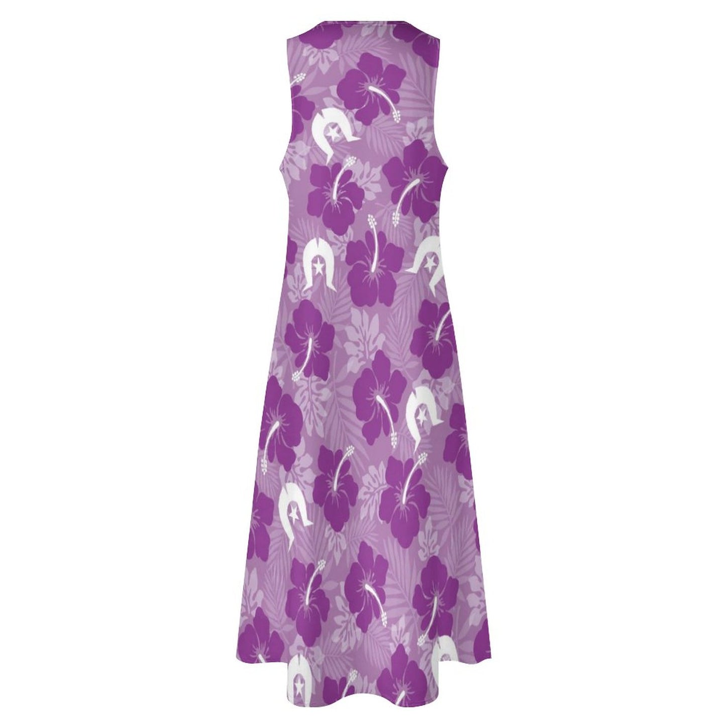 Hibiscus flowers with Dhari (Royal purple) on Sleeveless Ankle-length Dress