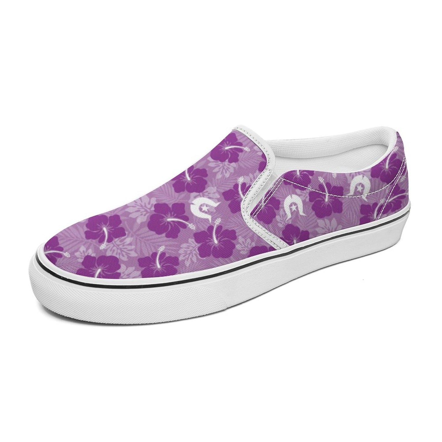 Hibiscus flowers with White Dhari (Royal purple) on Canvas Shoes for Teenagers
