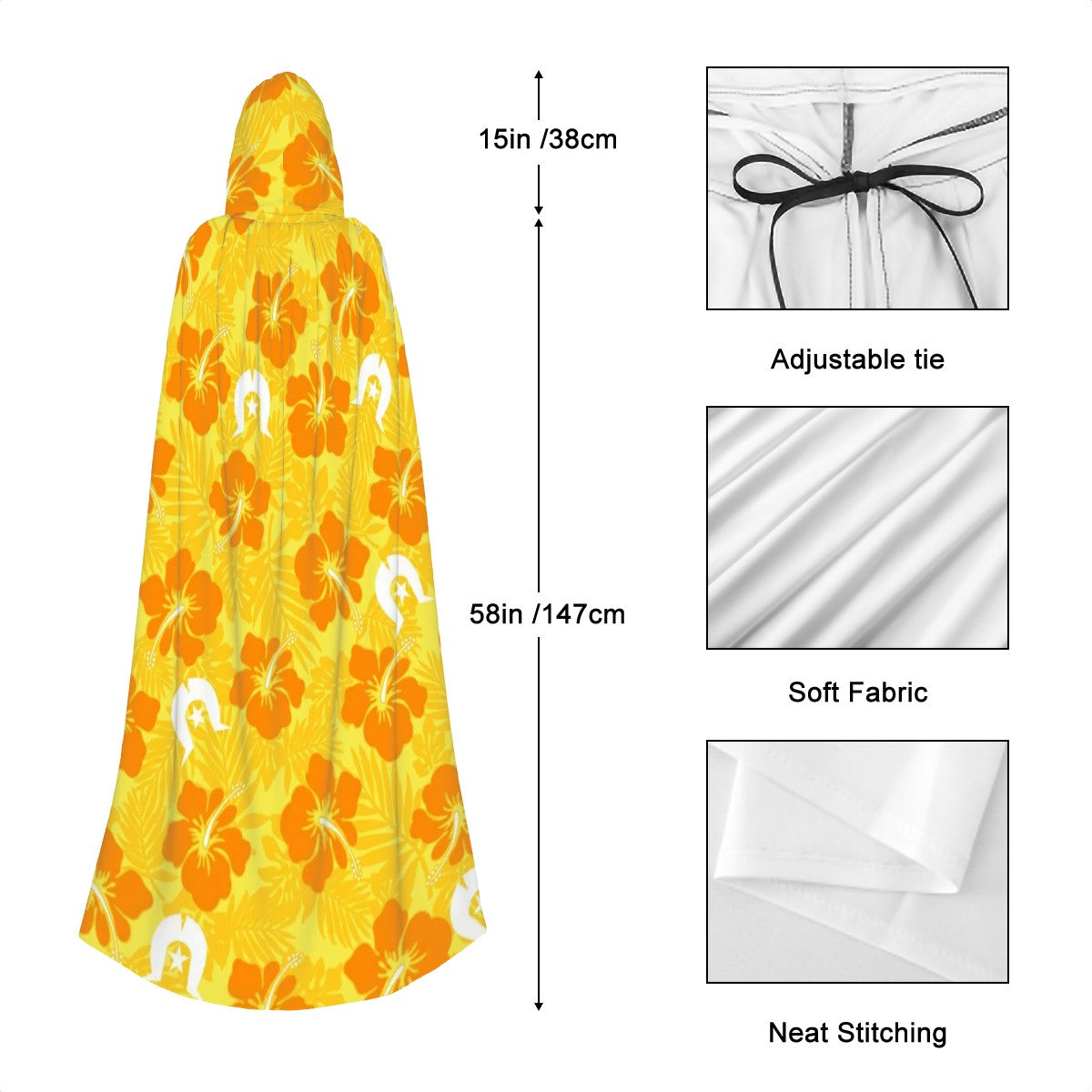 Hibiscus flowers with Dhari (Gold) on Hooded Cloak