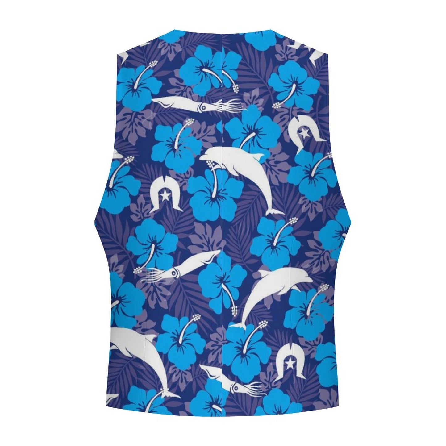 Hibiscus flowers with Dolphin, Squid and Dhari (Royal blue) on Men's Sleeveless Suit Vest