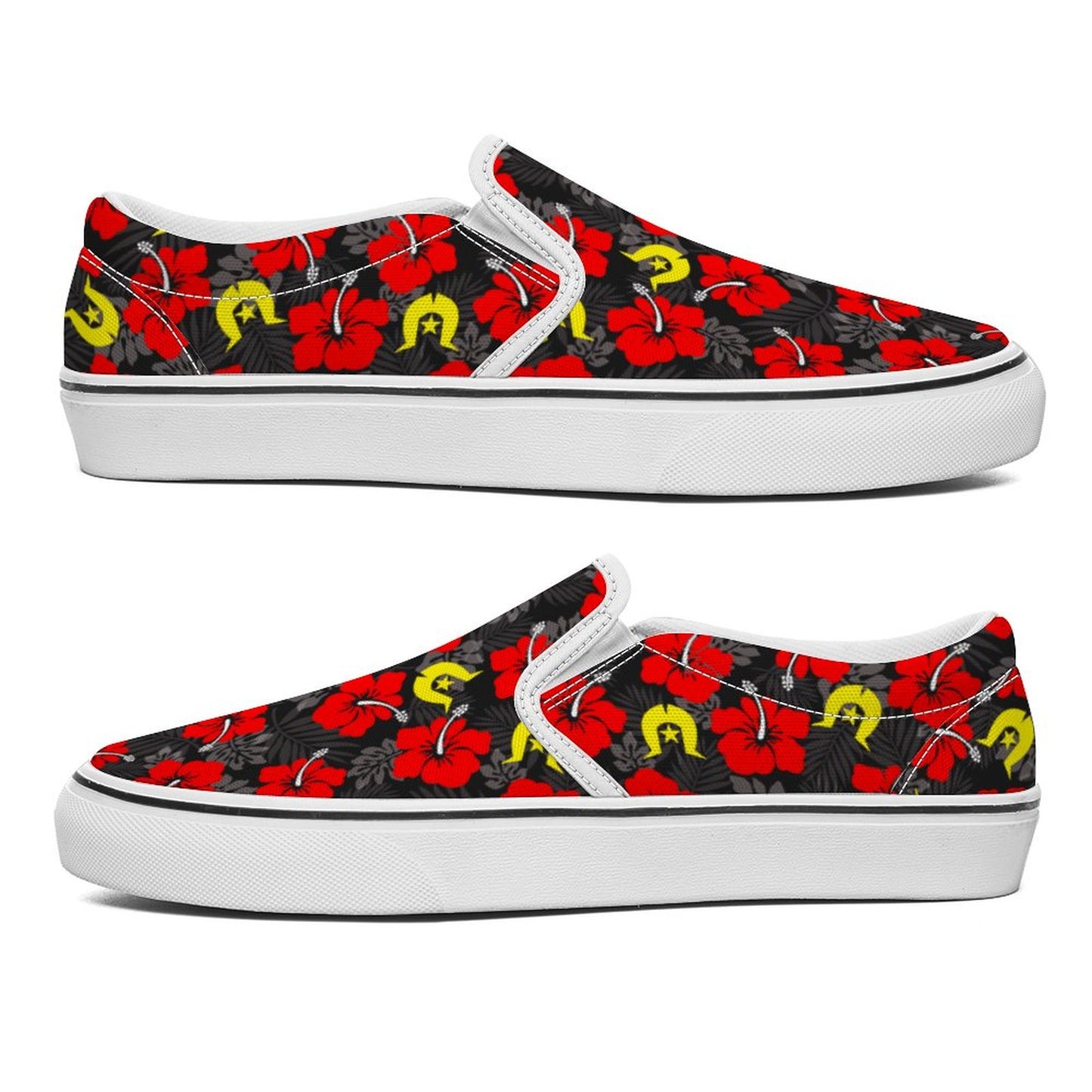 Royal Red Hibiscus with Yellow Dhari on Canvas Shoes for Teenagers