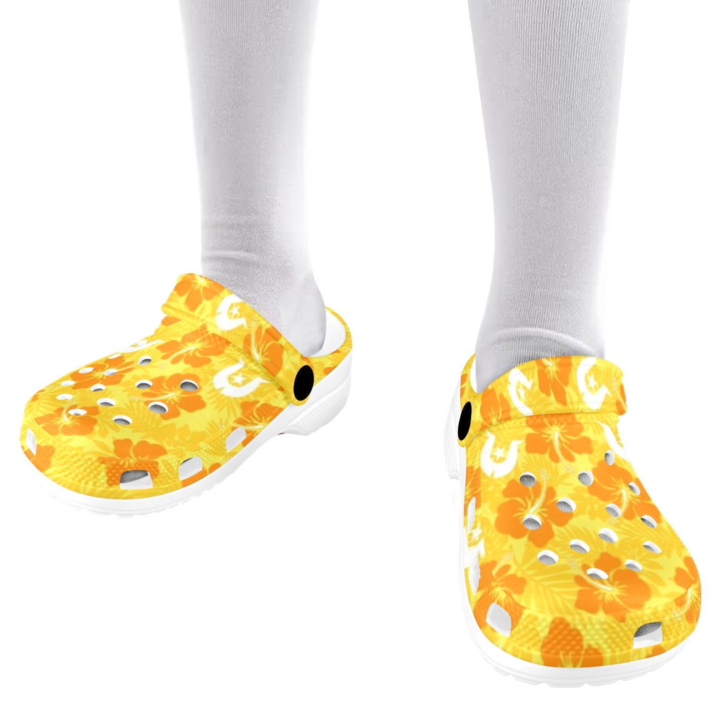 Hibiscus flowers with Dhari (Gold) on Kids Clogs