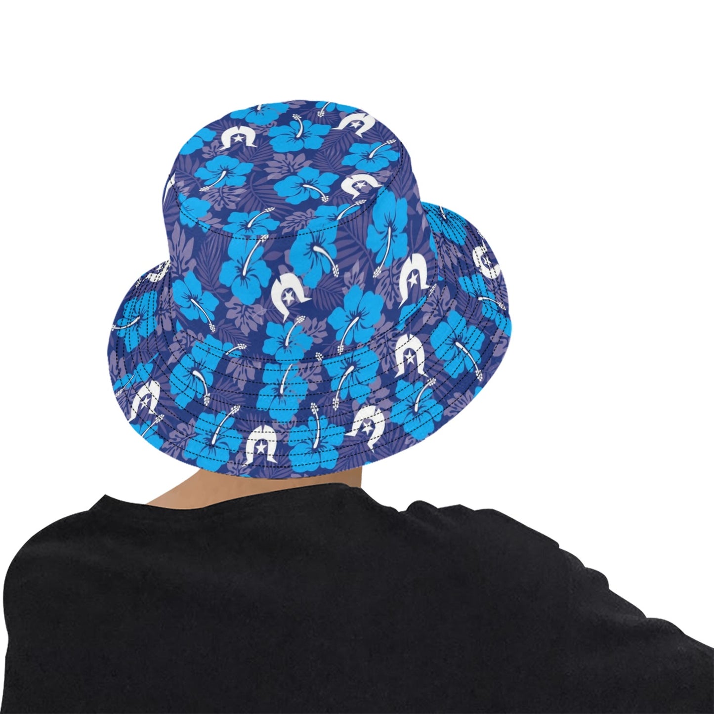 Hibiscus flowers with Dhari (Royal blue) on Unisex Summer Single-Layer Bucket Hat