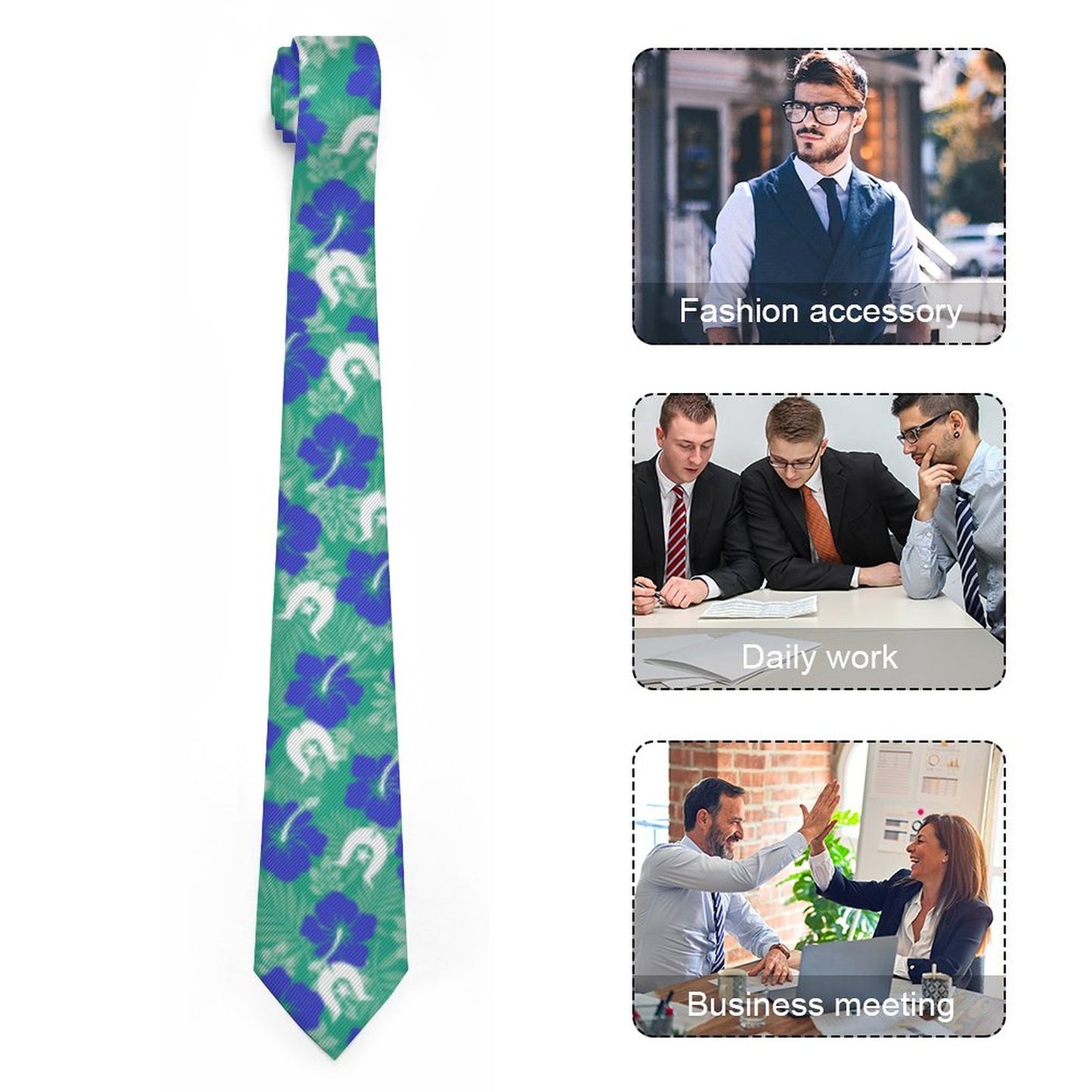 Royal Blue Hibiscus flowers with Dhari on Men's Formal Tie