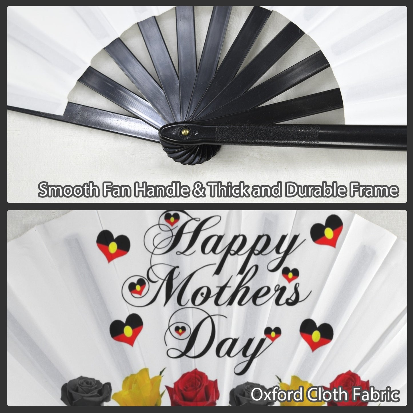 Happy Mother's Day with heart shaped Aboriginal flag on Folding Clack Fan