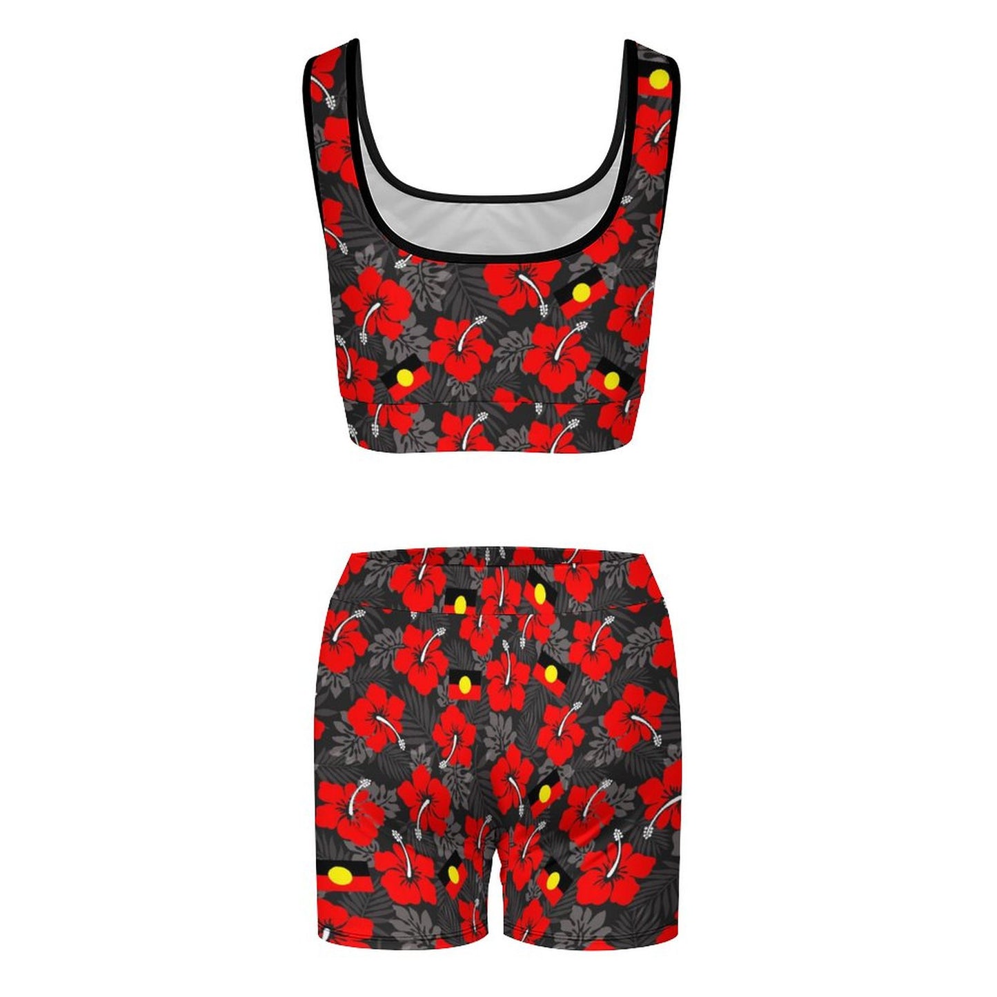 Royal Red Hibiscus with Aboriginal Flag on Yoga Workout Outfits