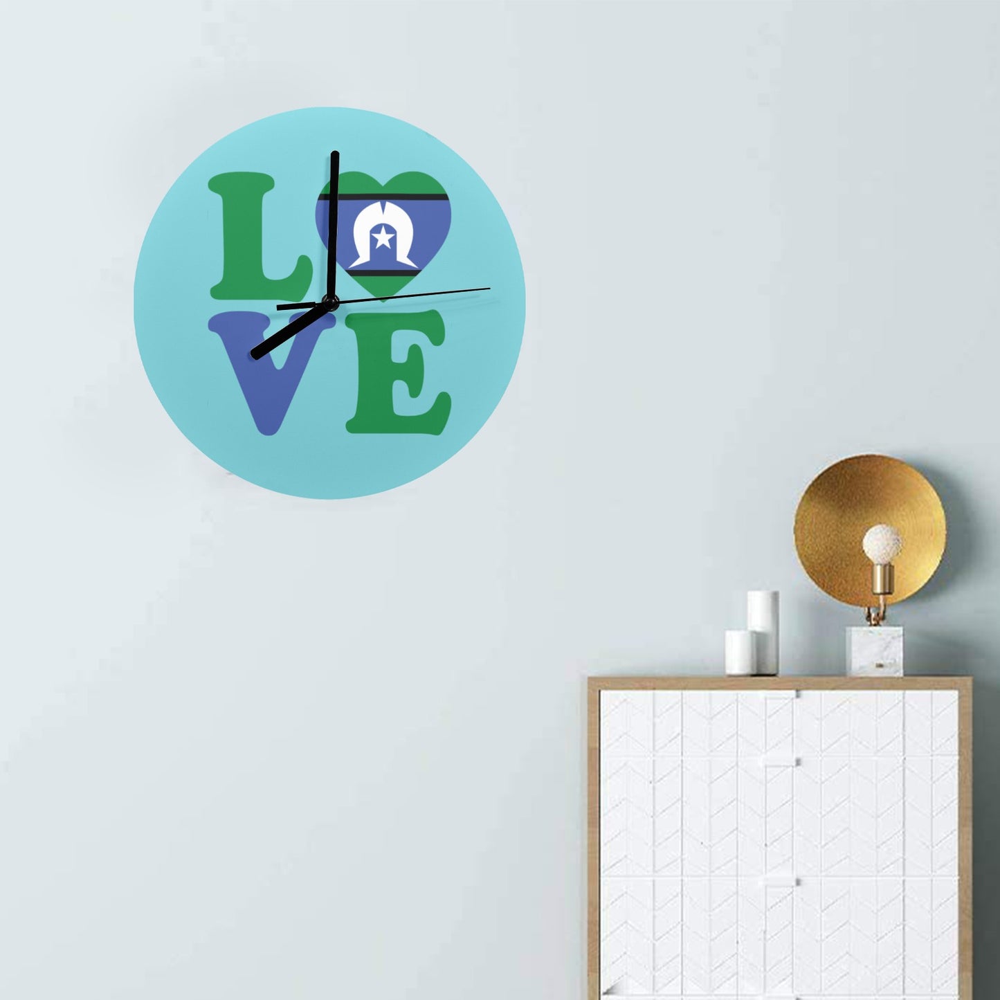Torres Strait flag with LOVE on Wall Clock