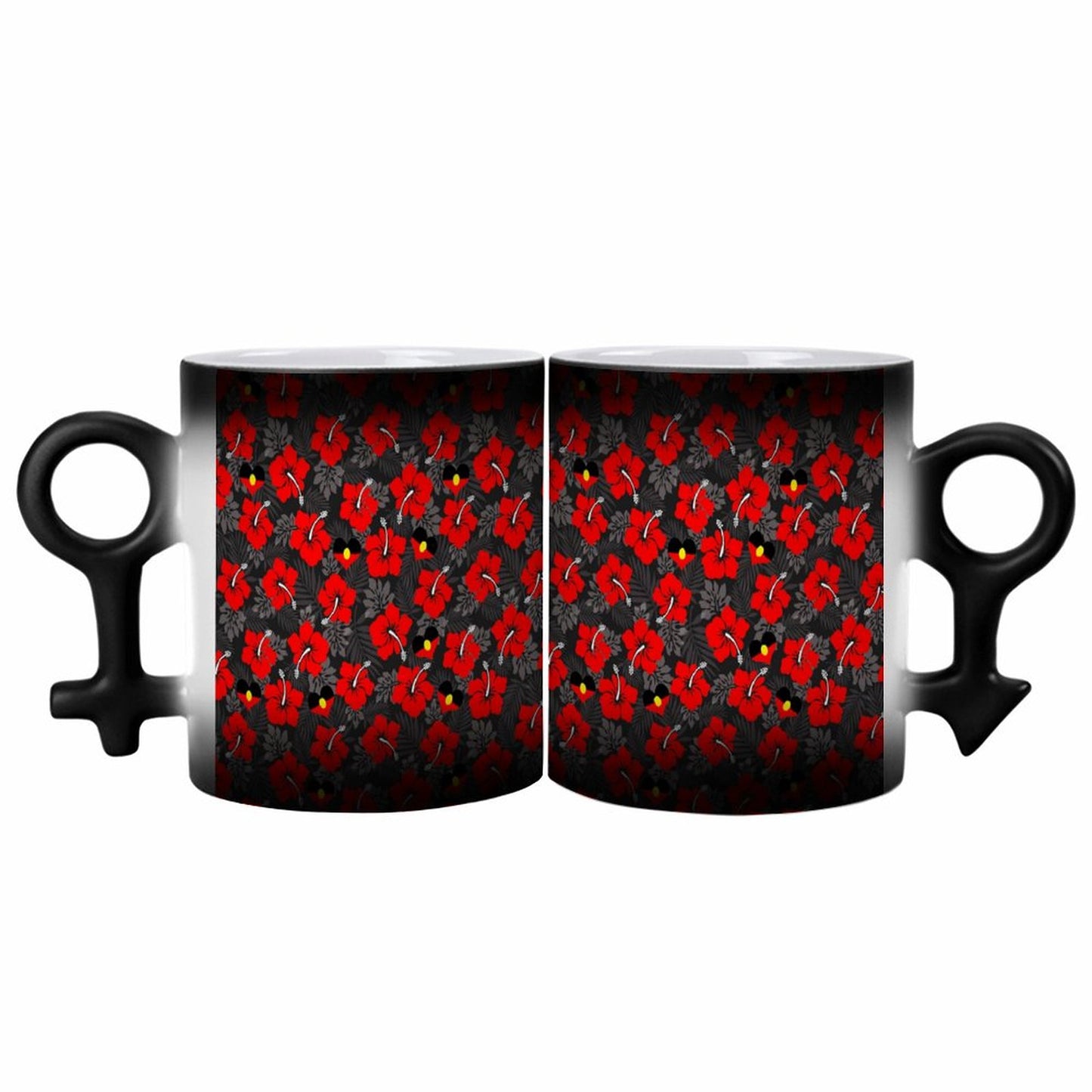 Royal Red Hibiscus with  Heart shaped Aboriginal flag on Couple Symbol Color-Changing Mug