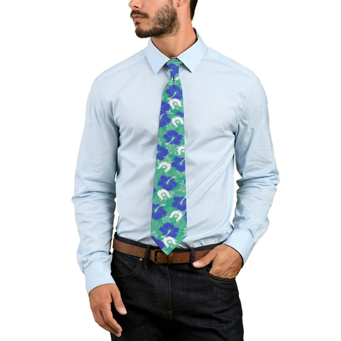 Royal Blue Hibiscus flowers with Dhari on Men's Formal Tie