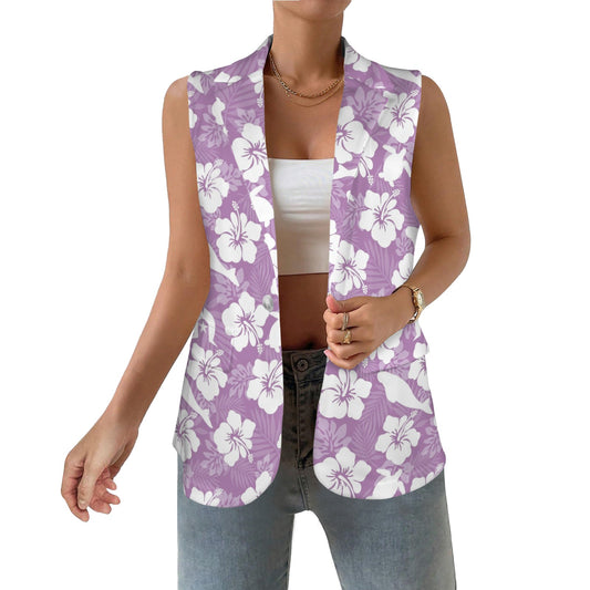White Hibiscus flowers with Dugong, Turtle and Dhari on Women Sleeveless Suit Vest
