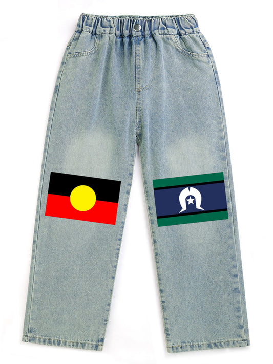 Aboriginal and Torres Strait flag on Children's Cropped Jeans